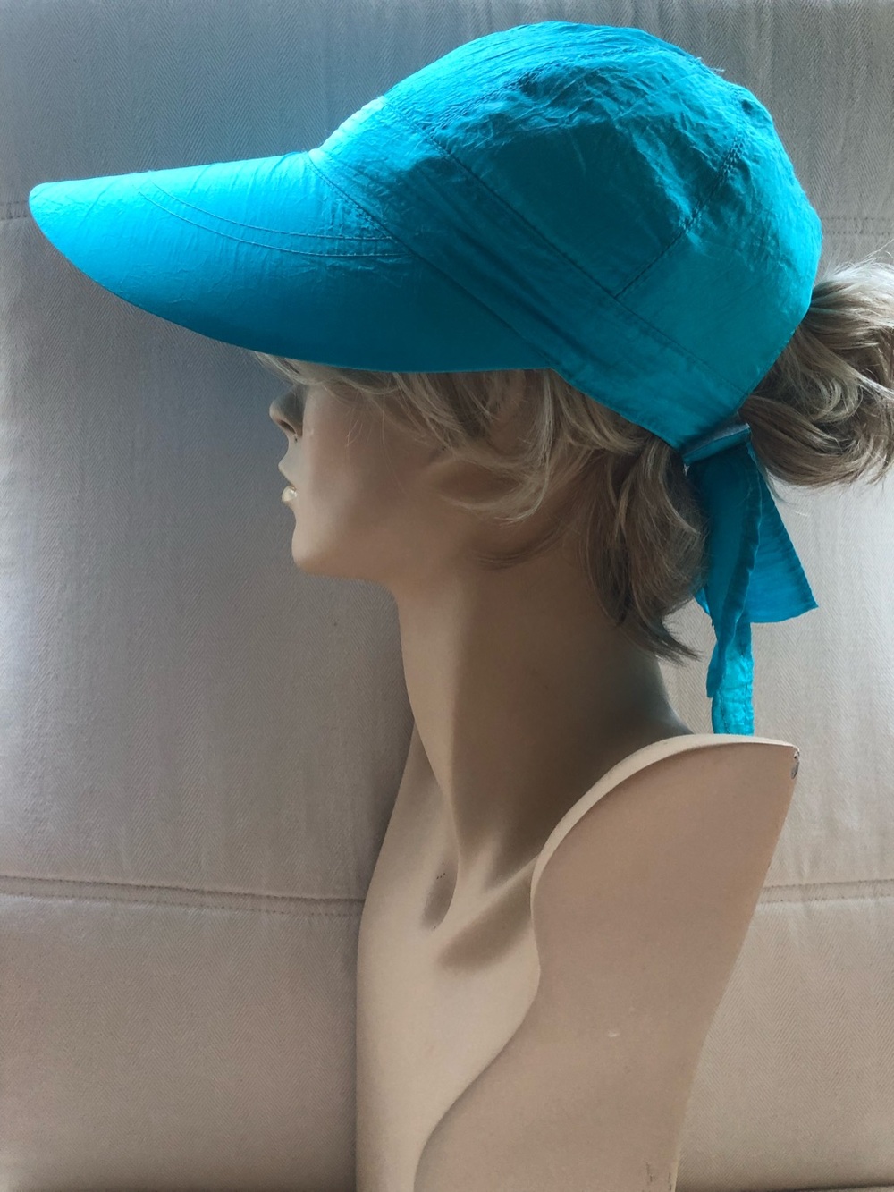 Vintage Island Planet Miami Beach Ponytail Scarf Tie Baseball Cap Hat Teal Blue